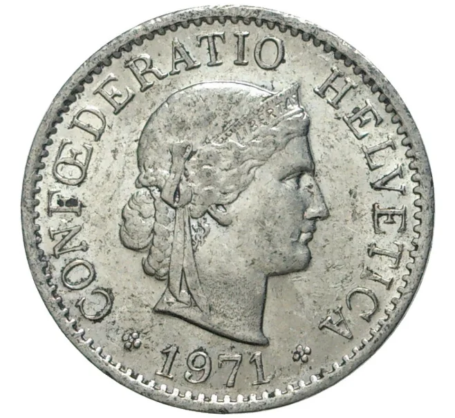 Монета 5 раппенов 1971 года Швейцария (Артикул M2-56800)