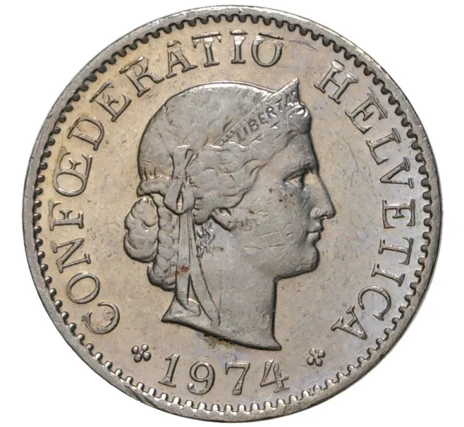 Монета 5 раппенов 1974 года Швейцария (Артикул M2-56818)