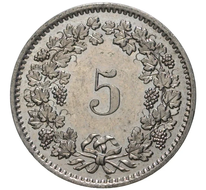 Монета 5 раппенов 1977 года Швейцария (Артикул M2-56832)
