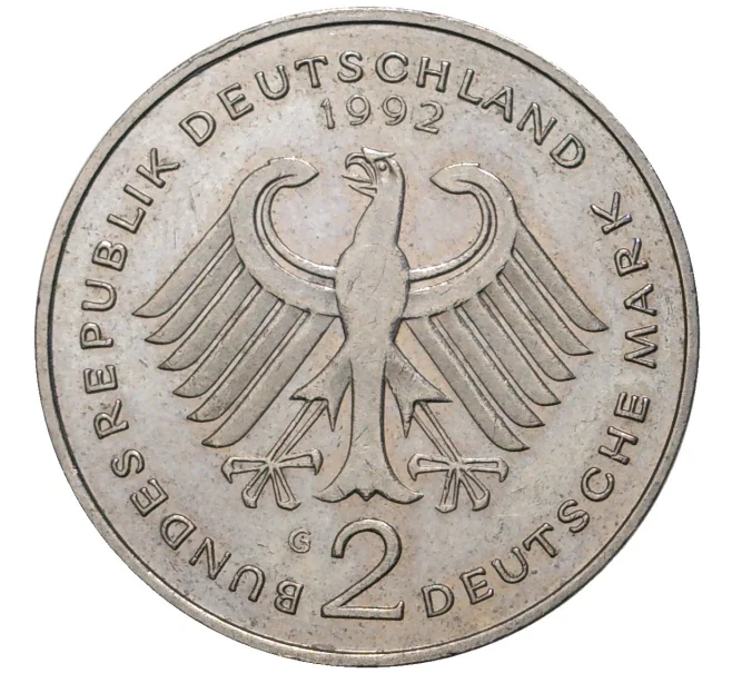 Монета 2 марки 1992 года D Германия «Людвиг Эрхард» (Артикул K11-71062)