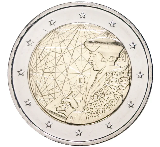 Монета 2 евро 2022 года D Германия «35 лет программе Эразмус» (Артикул M2-57183)
