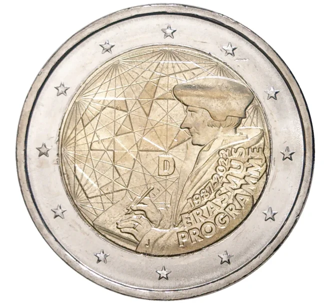 Монета 2 евро 2022 года J Германия «35 лет программе Эразмус» (Артикул M2-57186)