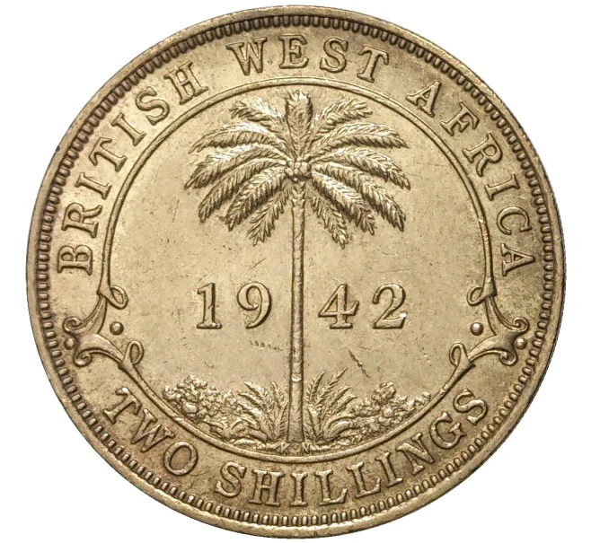Монета 2 шиллинга 1942 года KN Британская Западная Африка (Артикул K11-71084)