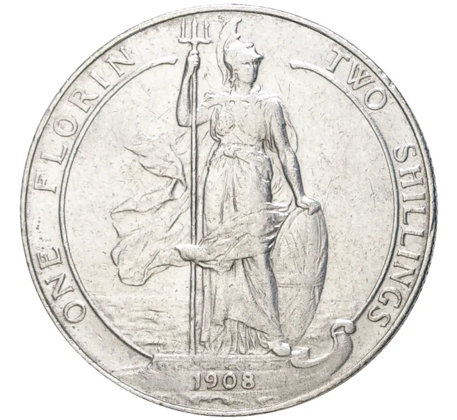 Монета 1 флорин (2 шиллинга) 1908 года Великобритания (Артикул K11-71120)