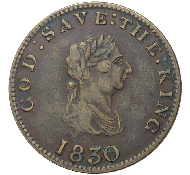 Монета Токен 1/2 пенни 1830 года Остров Мэн (Артикул K5-010095)