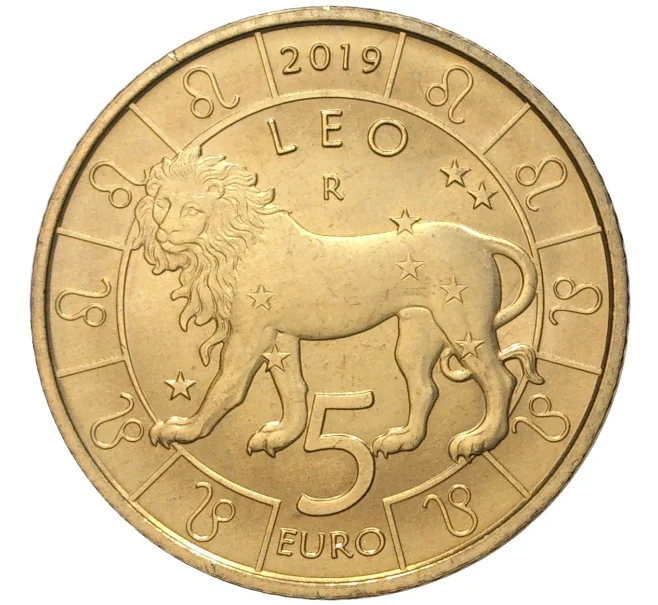 Монета 5 евро 2019 года Сан-Марино «Знаки зодиака — Лев» (Артикул K27-80184)