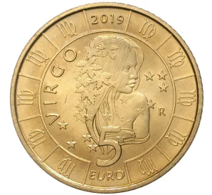 5 евро 2019 года Сан-Марино «Знаки зодиака — Дева»