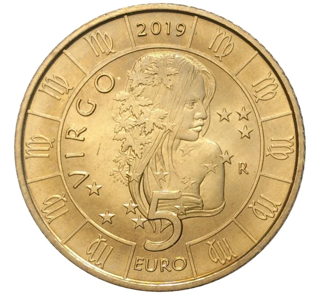 Монета 5 евро 2019 года Сан-Марино «Знаки зодиака — Дева» (Артикул K27-80185)