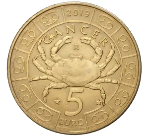 5 евро 2019 года Сан-Марино «Знаки зодиака — Рак»
