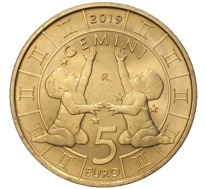 Монета 5 евро 2019 года Сан-Марино «Знаки зодиака — Близнецы» (Артикул K27-80187)