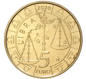 5 евро 2020 года Сан-Марино «Знаки зодиака — Весы»