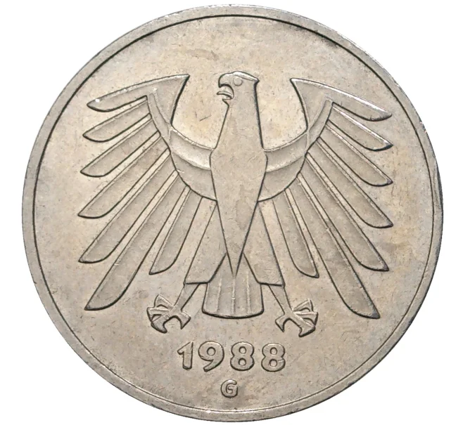 Монета 5 марок 1988 года G Западная Германия (ФРГ) (Артикул K11-71682)