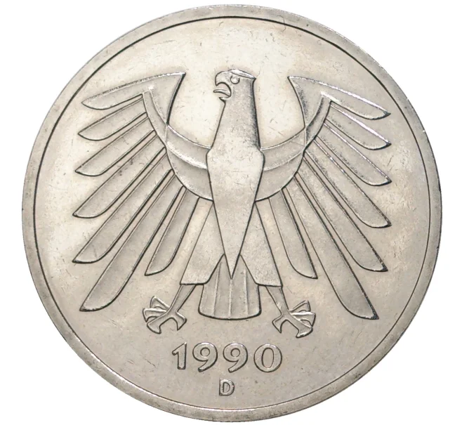 Монета 5 марок 1990 года D Западная Германия (ФРГ) (Артикул K11-71685)