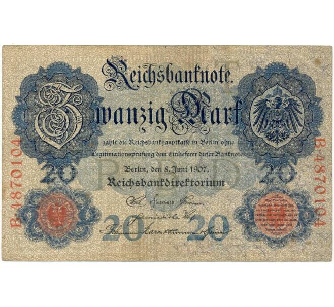 Банкнота 20 марок 1907 года Германия (Артикул B2-9419)