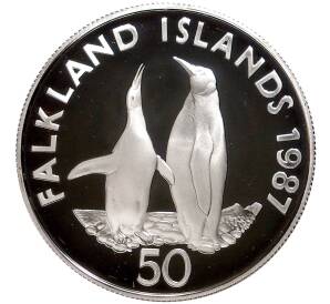 50 пенсов 1987 года Фолклендские острова «Королевские пингвины»