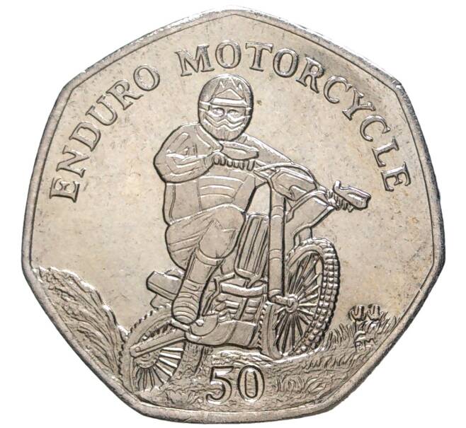 Монета 50 пенсов 2012 года Остров Мэн «Персоны года — Мотоциклист Эндуро Дэвид Найт» (Артикул: K11-73408) — Фото №1
