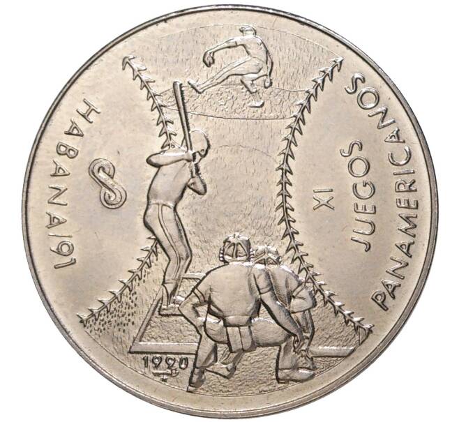 Монета 1 песо 1990 года Куба «XI Пан-Американские игры в Гаване — Бейсбол» (Артикул K27-80583)