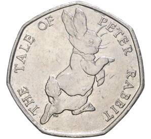 50 пенсов 2017 года Великобритания «150 лет со дня рождения Беатрис Поттер — Кролик Питер» — Фото №1