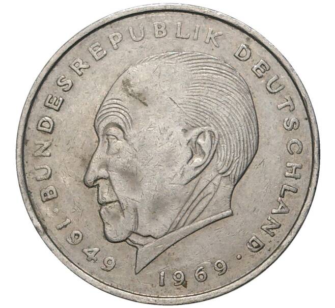 Монета 2 марки 1970 года J Западная Германия (ФРГ) «Конрад Аденауэр» (Артикул K11-74220)