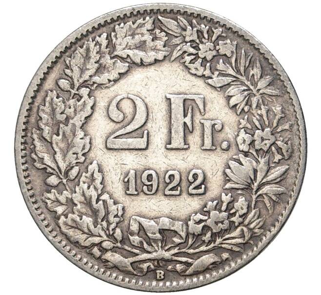 Монета 2 франка 1922 года Швейцария (Артикул: K11-74234) — Фото №1