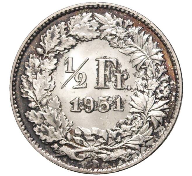 Монета 1/2 франка 1951 года Швейцария (Артикул K11-74377)