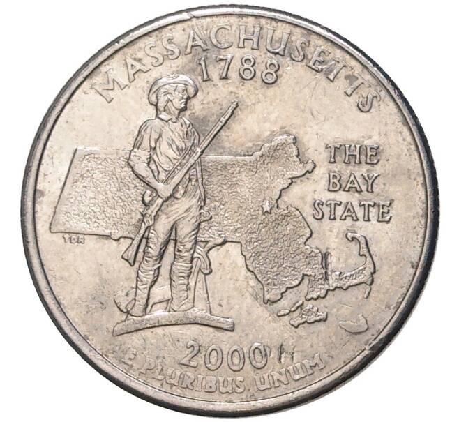 1/4 доллара (25 центов) 2000 года D США «Штаты и территории — Штат Массачусетс» (Артикул K11-74588)