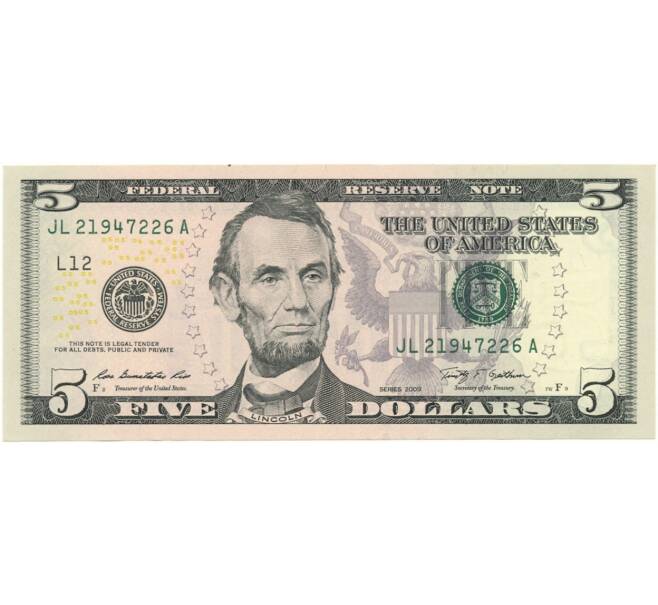 Банкнота 5 долларов 2009 года США (Артикул B2-9915)