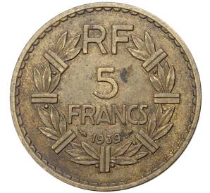 5 франков 1939 года Французские колонии в Африке (Выпуск для Алжира и Туниса)