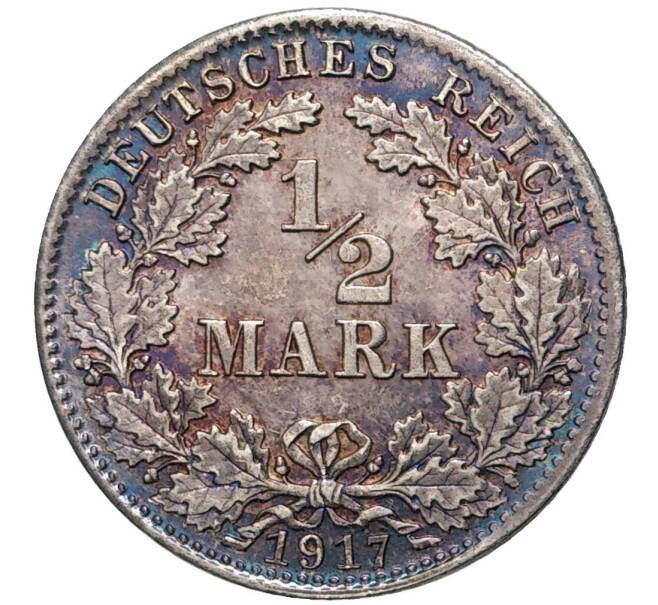 Монета 1/2 марки 1917 года D Германия (Артикул: K11-75313) — Фото №1