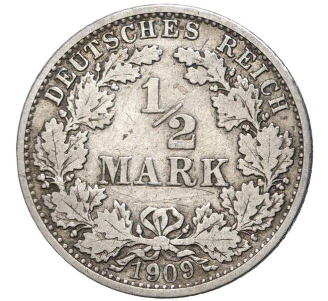 Монета 1/2 марки 1909 года G Германия (Артикул K11-75326)