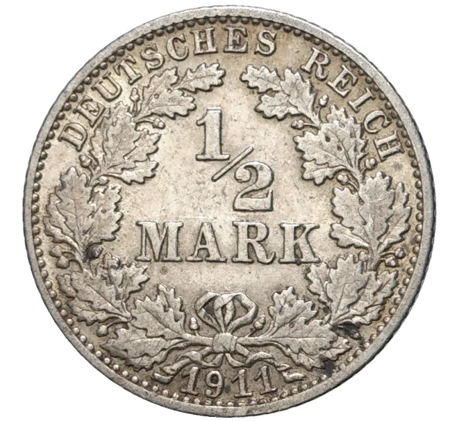 Монета 1/2 марки 1911 года F Германия (Артикул K11-75329)