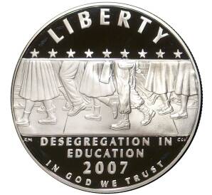 1 доллар 2007 года Р США «Десегрегация в образовании — Школа в Литл-Рок»