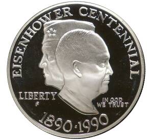 1 доллар 1990 года Р США «100 лет со дня рождения Эйзенхауэра»