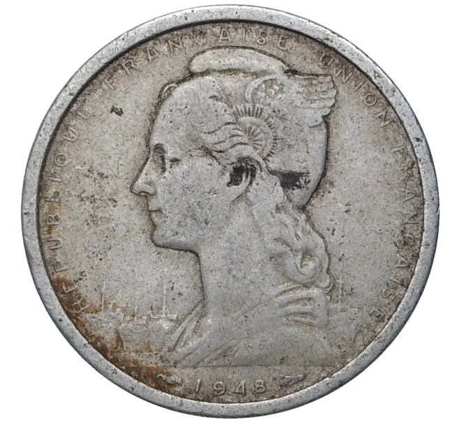 Монета 2 франка 1948 года Французская Западная Африка (Артикул K11-76938)