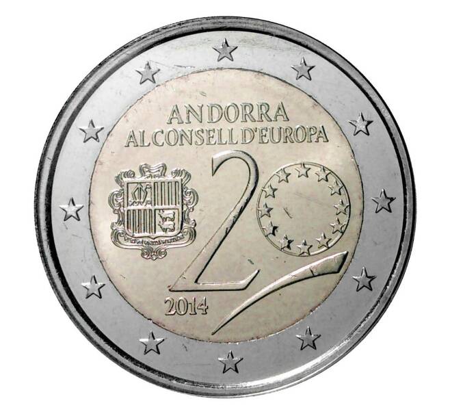 Монета 2 евро 2014 года Андорра «20 лет в Совете Европы» (в блистере) (Артикул M2-2556)