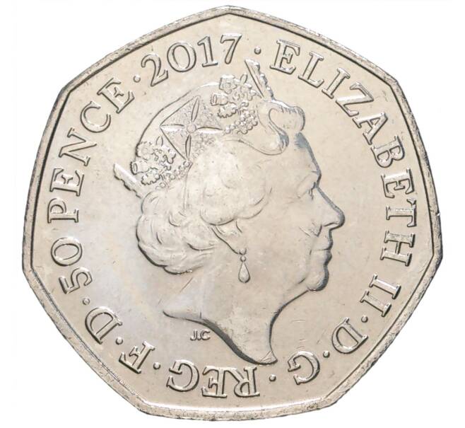 Монета 50 пенсов 2017 года Великобритания «150 лет со дня рождения Беатрис Поттер — Бенджамин Банни» (Артикул K11-77565)
