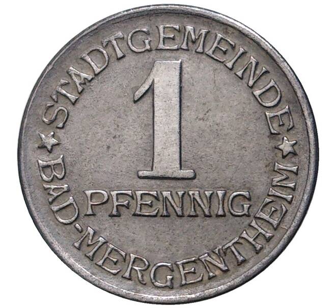 Монета 1 пфенниг 1920 года Германия — город Мергентхайм (Нотгельд) (Артикул: K11-78192) — Фото №2