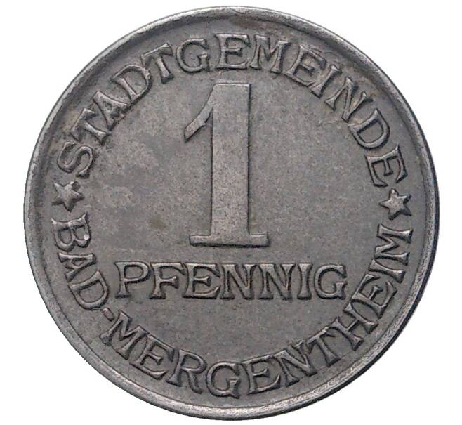 Монета 1 пфенниг 1920 года Германия — город Мергентхайм (Нотгельд) (Артикул: K11-78187) — Фото №2