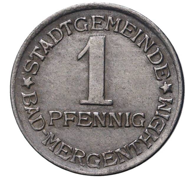 Монета 1 пфенниг 1920 года Германия — город Мергентхайм (Нотгельд) (Артикул: K11-78189) — Фото №2