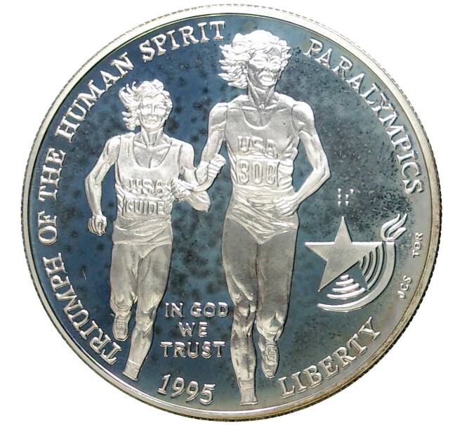 Монета 1 доллар 1995 года Р США «X летние Паралимпийские Игры 1996 в Атланте — Бег» (Артикул M2-58136)