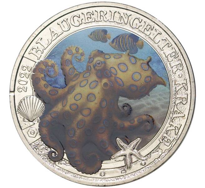 Монета 3 евро 2022 года Австрия «Синекольчатый осьминог» (Артикул M2-58205)