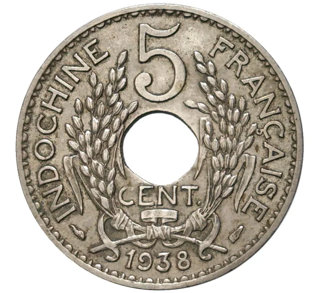 Монета 5 центов 1938 года Французский Индокитай (Артикул K11-80793)