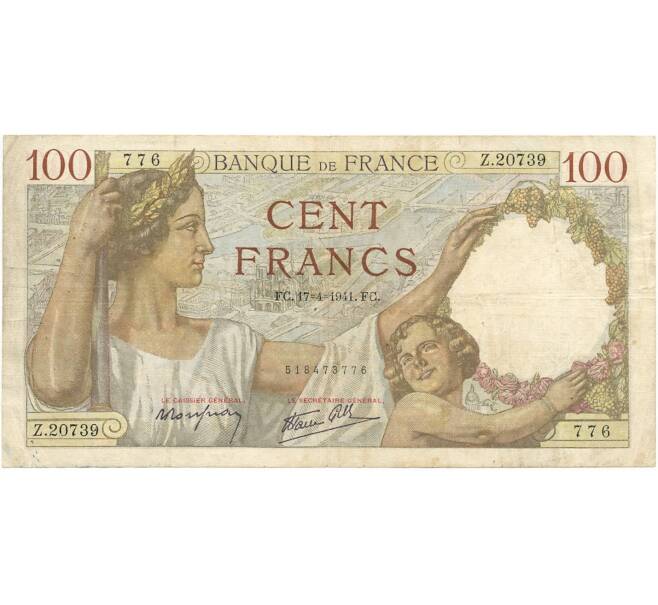 100 франков 1941 года Франция (Артикул K11-80859)