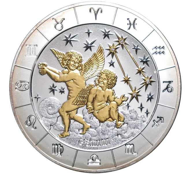 Монета 1000 франков 2009 года Руанда «Знаки зодиака — Близнецы» (Артикул K11-80991)