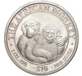 Монета 10 долларов 2000 года Либерия «Африканские обезьяны — Шимпанзе» (Артикул K11-80998)