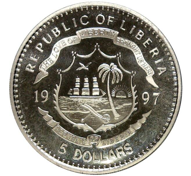 Монета 5 долларов 1997 года Либерия «Кенгуру» (Артикул K11-81001)