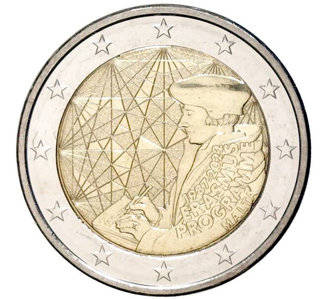 Монета 2 евро 2022 года Мальта «35 лет программе Эразмус» (Артикул M2-58355)