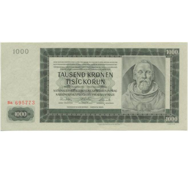 Банкнота 1000 крон 1942 года Богемия и Моравия (Артикул K11-81735)