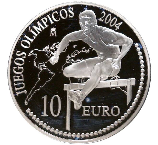 Монета 10 евро 2004 года Испания «XXVIII летние Олимпийские Игры 2004 в Афинах — Бег с барьерами» (Артикул K27-81481)