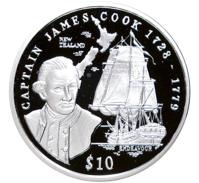 Монета 10 долларов 1999 года Либерия «Капитан Джеймс Кук» (Артикул M2-58655)